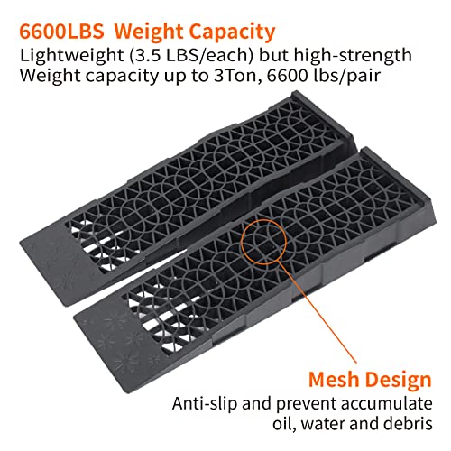 OULEME Low Profile Car Service Ramp with Anti-Slip Blocks, Oil Changes& Maintenance, 2-1/2" Lifting Height, 3 Ton Truck Vehicle 2 Pack - size: L27.5" (2 PACK)