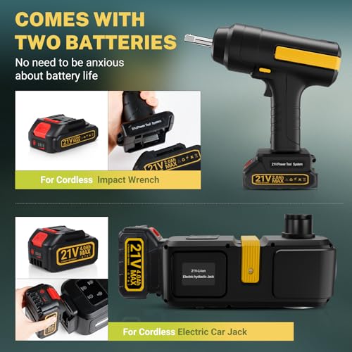 Powerful Electric car Jack and Stand kit - Cordless Hydraulic car Jack Lift with LCD Touch Screen, Lithium Battery & Portable Impact Wrench for Effortless Vehicle Emergencies