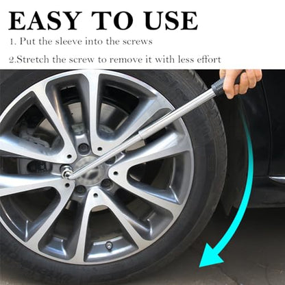 Stacool Extendable Lug Wrench with Double-Sided Sockets of 17mm/19mm and 21mm/23mm, Universal Wrench for Most Vehicle Lug Nuts
