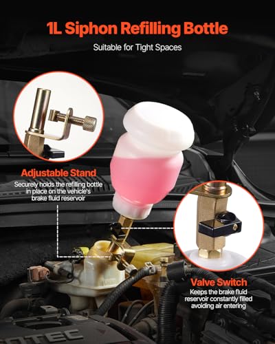 VEVOR Brake Bleeder Kit, 3L Brake Fluid Extractor with 1L Siphon Refilling Bottle & 13 Hose Connectors, Complete Brake Fluid Bleeder Kit with Extended Silicone Hose & Handle, Fit for Most Vehicles