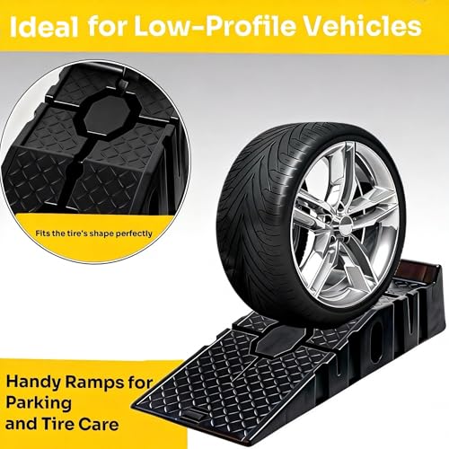 Car Ramps for Oil Changes, 6.7" Lift, 2.5 Ton(5500LB Capacity) | 15° Low Profile Slope, 1.9" Overrun Stopper, Anti-Slip Diamond Texture, Stackable Storage, Cars SUVs Trucks
