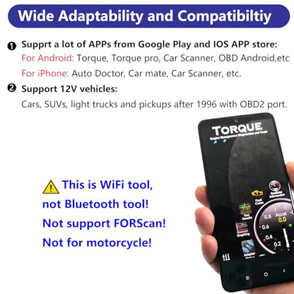 WiFi ELM327 OBD2 Adapter WiFi ELM 327 OBD2 Scanner for Android iOS iPhone OBDii Car Scanner Code Reader Connector Dongle OBD ELM327 OBD2 Scanner Diagnostic Tool Interface for Torque