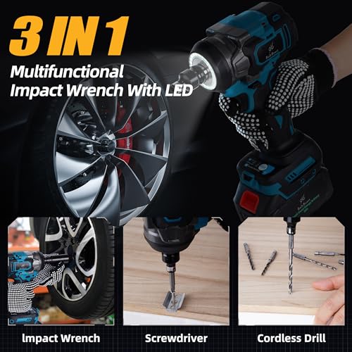 500N.m Brushless Cordless 1/2" Impact Wrench 3500RPM 21V Tool | 21V battery, 4000mAh battery, fast charger, LED work light, 7 sockets, 6 drill bits, 6 screwdrivers, waist hook, storage case