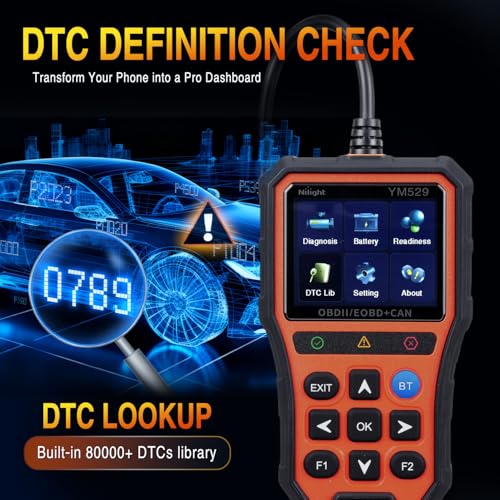 Nilight YM529 Smart Wireless OBD2 Scanner with Wireless Update - Professional Car Diagnostic Tool with 2.8" IPS Screen - Auto Code Reader for Check Engine Light & Wireless Update, 1996-2026 Vehicles - color: A