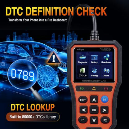 Nilight YM529 Smart Wireless OBD2 Scanner with Wireless Update - Professional Car Diagnostic Tool with 2.8" IPS Screen - Auto Code Reader for Check Engine Light & Wireless Update, 1996-2026 Vehicles - color: A