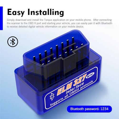 1 PC Car OBDII Diagnostic Tool, ELM327 Bluetooth Code Reader & Scanner for Real-time Data, Works with Android iOS, Universal for Most Cars & Trucks (Blue)