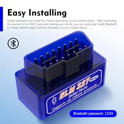 1 PC Car OBDII Diagnostic Tool, ELM327 Bluetooth Code Reader & Scanner for Real-time Data, Works with Android iOS, Universal for Most Cars & Trucks (Blue)