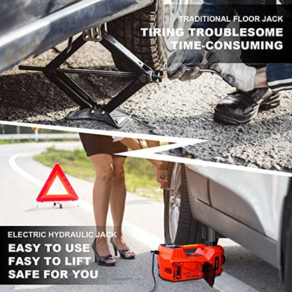 TYAYT 5 Ton Electric Hydraulic Car Jack Kit, Portable with LED Light, Compatible with Car, SUV, Truck, Lifting Range 6-17.7 Inches (Red) - size: With electric wrench