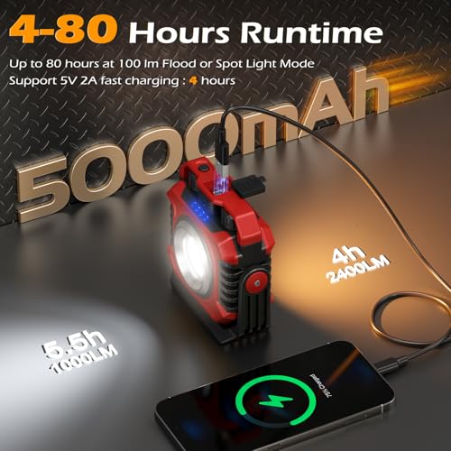 Samyoung 2-Pack 2400LM Magnetic Rechargeable LED Work Light, Up to 80 Hours | Dual-Sided, Stepless Dimming 2700K-8000K, Magnetic Flashlight with 360° Rotating Stand & Hook, Car Repair, Emergency, Red - color: Red