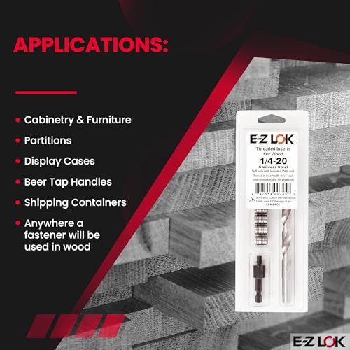 E-Z LOK 400-4-CR Thread Installation Kit for Hard Wood Stainless Steel Threaded Inserts 1/4-20 (6), Drill, Installation Tool - size: 1/4-20
