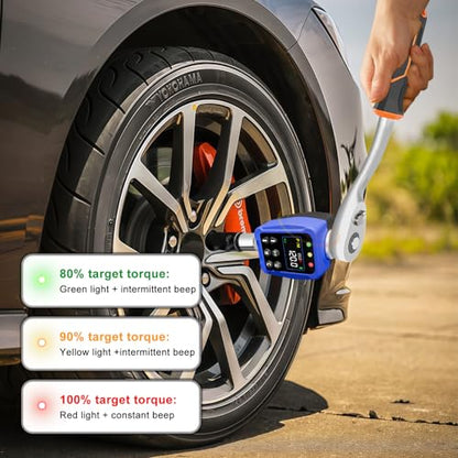 1/2" Drive Digital Torque Wrench Adapter 12.5-250.7 Ft-lb / 17-340 Nm, Electronic Torque Meter ±1% Accuracy, Colour LCD Display, 1/4” & 3/8” Adapters for Car & Motorcycle Maintenance - size: 1/2" 12.5-250.7 FT.LB Digital Torque Adapter
