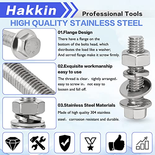 Hakkin 232Pcs Flange Bolts and Nuts Kit M6 M8 M10 Metric Flange Bolt Assortment, 304 Stainless Steel Metric Hex Bolts, M6-1.0 M8-1.25 M10-1.5 Flange Screw Set Nuts and Bolts Assortment Kit - size: 232PCS M6 M8 M10 Flanged Bolts Silver