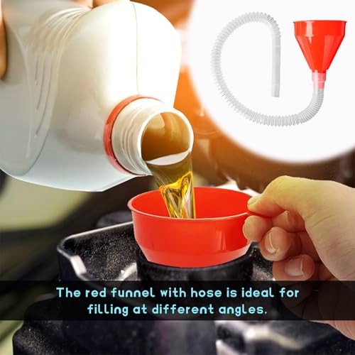 3PCS Automotive Funnels Set, Wide Mouth Fuel Funnels with Detachable Spout and Filter, Plastic Long Neck Oil Funnel Flexible Right Angle Funnel for Gasoline Coolant Water