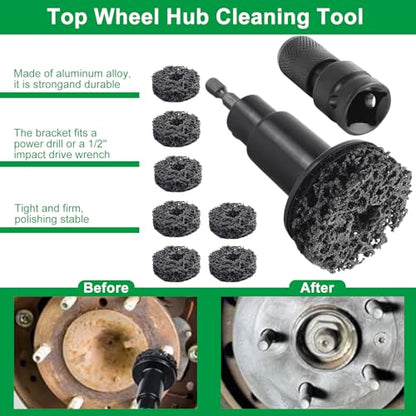 FLYPIG Wheel Hub Cleaning Tool, Wheel Stud Cleaner Resurfacing Tool Kit | Stud Removal Tool With 8 Pads, Quick Rust Removal On Lug Studs And Brake Rotors, For 1/2" Driven Wrenches Or Electric Drills