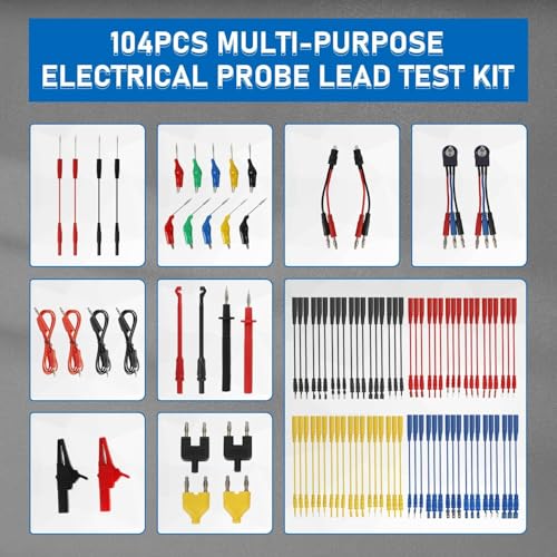 104PCS Automotive Circuit Test Leads Kit, Multimeter Terminal Test Leads Kit Multi Function Probe Test Kit with Heavy Duty Back Probes Test Lead Set Wire Connectors Set with Black Carrying Case - size: 104PCS Automotive Circuit Test Leads Kit