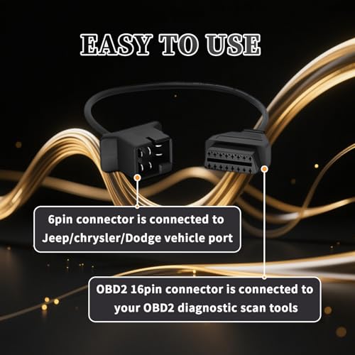 OBD1 to OBD2 Cable fit for Je-ep 6 Pin to 16 Pin OBD Diagnostic Adapter | Compatible for Jeep/Dodge/Chrysler Vehicles 6pin to Obd2 Diagnostic Cable Connector,Work with Obd ii Scanner Tool/Code Reader - style: Fit for jeep-6pin