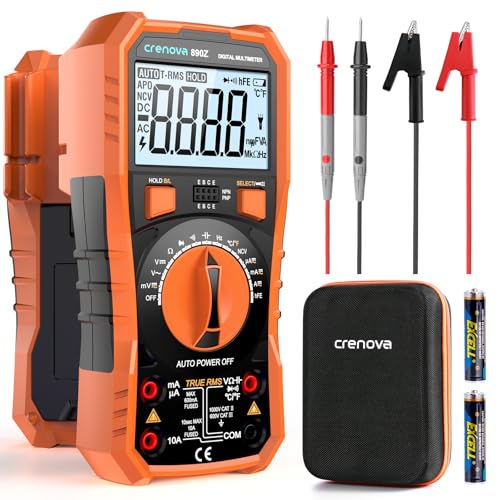 Crenova 890Z Digital Multimeter 6000-Count TRMS 1000VDC/750VAC Auto-Ranging | Measures AC/DC Voltage, Current, Resistance, Capacitance, Diode, Continuity, Transistor (hFE), Temperature, NCV