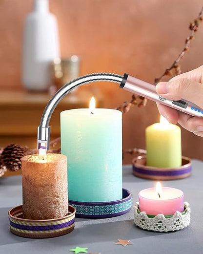 VEHHE Rose Gold USB Rechargeable Electric Arc Lighter with LED Display Long Neck Flexible Suitable for Kitchen, Candles, Gas Cookers, Barbecues - color: Roségold