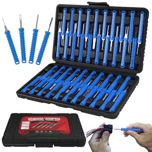 Terminal Removal Tool Kit-41Pcs Depinning Tool with Blow-Molded Case | 41Pcs Depinning Tools Kit Automotive Blue Electrical Pin Removal Tool Kit for Auto Motorcycle Wire Harness and Connectors - color: Blue