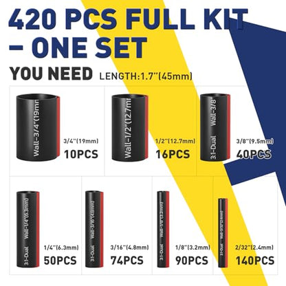 haisstronica 420PCS 3:1 Heat Shrink Tubing Kit, Adhesive Lined Marine Resistant Grade Shrink Wrap - 1.75" length 7 Size for Home and Industrial, 3/32"-3/4" - Black, Red - color: Black-Red, size: 420PCS
