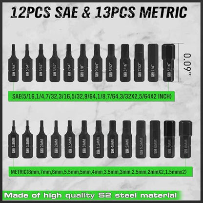 SWANLAKE 26-Piece Hex Head Allen Wrench Drill Bit Set, 1/4" Hex Shank Quick Change Bit Holder, Metric (1.5mm - 8mm) and SAE (5/64" - 5/16"), S2 Steel Hex Bits Set - style: Classic Version