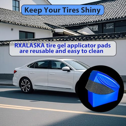 Tire Shine Pads, 2 Pcs Tire Dressing Sponge Applicator Contoured, Reusable Tire Shine Applicator with Lid for Car Detailing - color: Blue