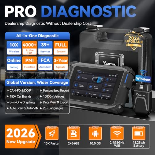 Bidirectional Scan Tool VDIAGTOOL VD70S, 2026 Wireless OBD2 Scanner Diagnostic Tool with 39+ Resets, All System Scanner for Car, FCA Autoauth, CAN FD & DoIP, Online Coding, PMI, 3 Years Update