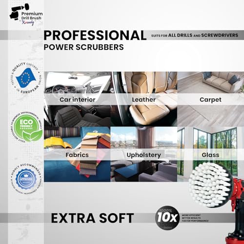Premium Drill Brush Professional – Extra-Soft 5 in White | Scratch-Free Cleaning Brush for Carpet, Upholstery, Leather Seats, Glass, Furniture and Car Interior - color: White