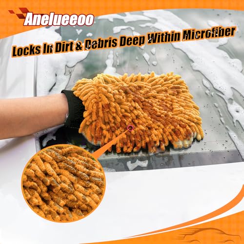 4 Pack Car Wash Mitt Microfiber, Premium Chenille Microfiber Wash Car Mitts Sponge Scratch Free & Lint-Free, Mitts Waterproof Lining Orange (8''X12'') - size: XCST_8X12IN_OG_4PCS