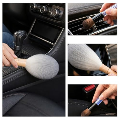 2 PCS Car Interior Dusting Brush, Soft Bristles Auto Dashboard Duster Interior Cleaning Brush, Scratch-Free Microfiber Sweep Detailing Brushes for Car Air Vent Dash Seat