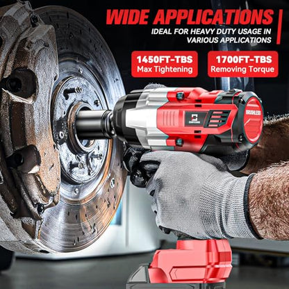 Cordless Impact Wrench 1/2 inch Compatible with Milwaukee 18V Battery: 1700FT-LBS High Torque Impact Wrench Heavy Duty Tool - Brushless Electric Impact Gun Includes LED Work Light - Bare Tool Only - size: 1/2inch, style: Compatible with Milwaukee(No batte
