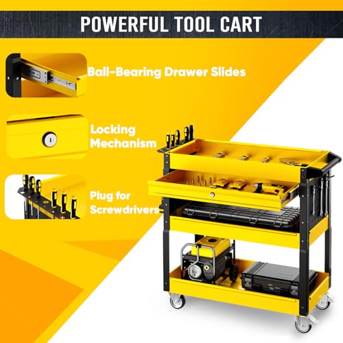 4 Tier Rolling Tool Cart on Wheels with Mechanic Tool Cart with Locking Drawer-Metal, 400LBS Load Capacity Heavy Duty Utility with Pegboard for Repair Shop, Garage, Warehouse, Workshop