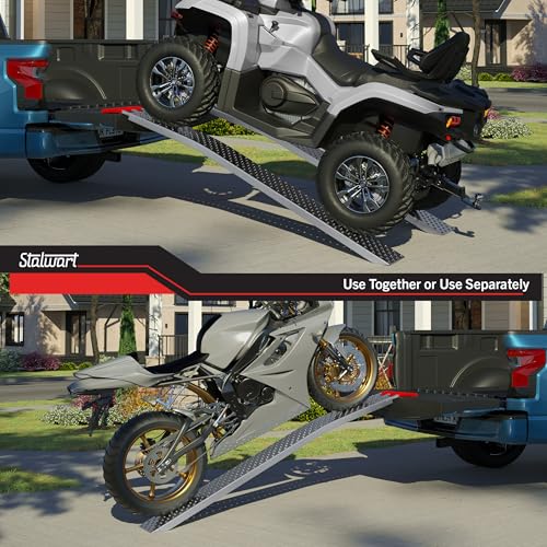 Loading Ramps - Set of Two 69-Inch Ramps for ATVs, Motorcycles, Mowers, Carts, and More - 2200lb Combined Capacity Car Ramp Set by Stalwart - size: 69-Inch