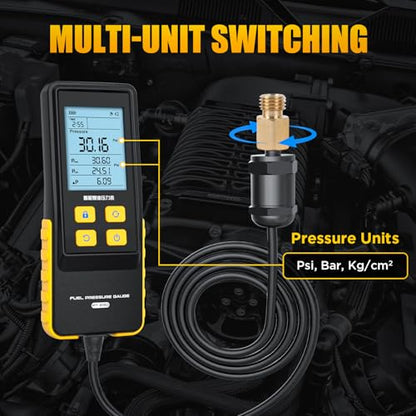 PT630 Fuel Pressure Gauge Digital Fuel Pressure Tester Kit 0-426.6 PSI Digital Display Automotive Tool for Motorcycle Car Truck Automotive Fuel Pressure Tester