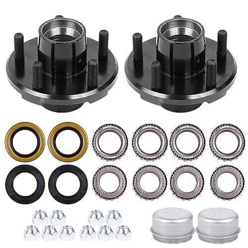 2 Sets Trailer Hub Kit, 5 on 4.5" Bolt Pattern for 2000 lbs Axles, Includes 1" & 1-1/16" Straight Spindle Bearings L44643 L44649, Rust-Resistant Coating, Complete Idler Hub Hardware - size: 5 on 4.5" 2000 lbs