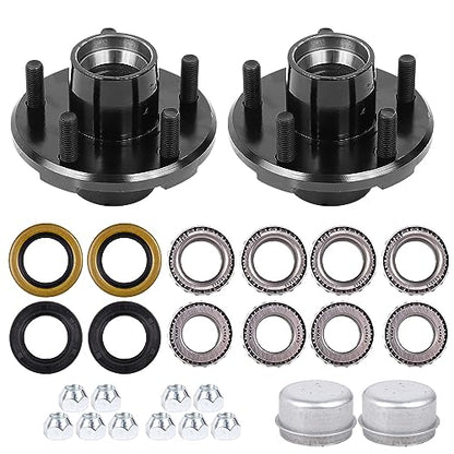 2 Sets Trailer Hub Kit, 5 on 4.5" Bolt Pattern for 2000 lbs Axles, Includes 1" & 1-1/16" Straight Spindle Bearings L44643 L44649, Rust-Resistant Coating, Complete Idler Hub Hardware - size: 5 on 4.5" 2000 lbs