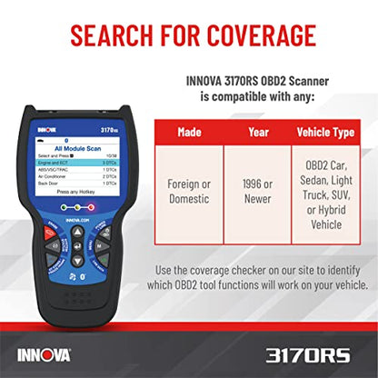 INNOVA 3170RS OBD1 & OBD2 Scanner, ABS Bleeder Scan Tool, OBD2 Diagnostic, Caliper Service, Brake Pad Life, Read/Erase ABS/SRS Codes, Reset Oil Light, Live Data, Updates Included