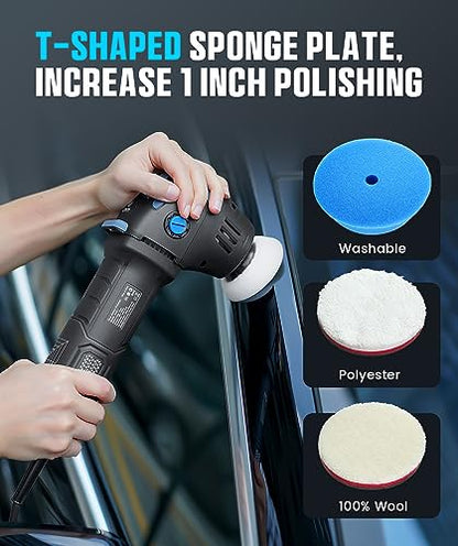 Mini Polisher, 2inch/ 3inch 750W with 12mm Random Orbital for Car Detailing | Mini Da Polisher with 16pcs Trapezoidal Polisher Pads, 6 Variable Speed 2000-5500OPM, 16.4 ft Cord Heavy Duty Polisher