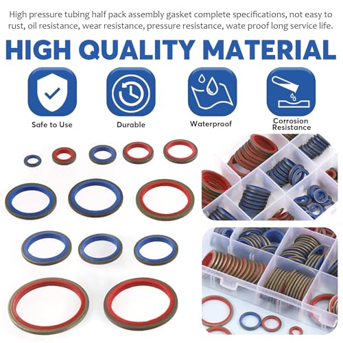 Glarks 245Pcs Sealing Gasket Kit NBR Metric Metal Oil Drain Plug Gasket Assortment Kit Bonded Seal Washer Combination Oil Sealing O-Ring Fit 12 Sizes M6 M8 M10 M12 M14 M16 M18 M20 M22 M24 M27 M30
