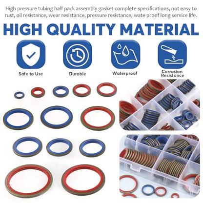 Glarks 245Pcs Sealing Gasket Kit NBR Metric Metal Oil Drain Plug Gasket Assortment Kit Bonded Seal Washer Combination Oil Sealing O-Ring Fit 12 Sizes M6 M8 M10 M12 M14 M16 M18 M20 M22 M24 M27 M30