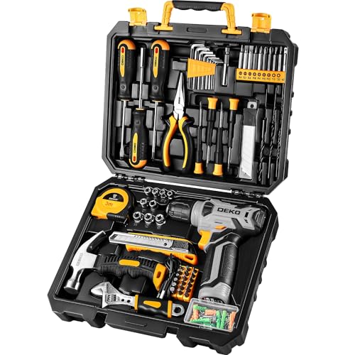 DEKOPRO Tool Set：Tool Kit with 8V Cordless Drill,Tool Box with Drill,Hand Drill Set for Men & Women,Home Tool Kits for House Repair,Handyman,DIY 126 Piece - color: Yellow