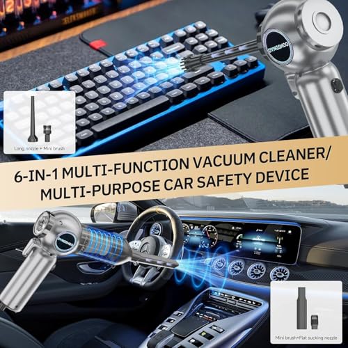 Brushless Handheld Car Vacuum （Equipped with a one-Touch Window Breaker and Seatbelt Cutter ）25000Pa Ultra-Strong Suction Ultra-Lightweight Mini Portable Vacuum Cleaner ， for Car，Office Desk，Pet Hair