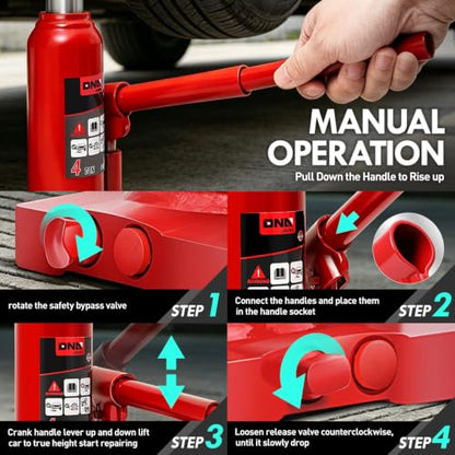 DNA Motoring 4 Ton / 8000 lbs Lifting Automotive Welded Hydraulic Bottle Jack for Car SUV Pickup, Auto Repair, with Manual Handle & Carrying Storage Case, Red - color: red, style: 4 ton