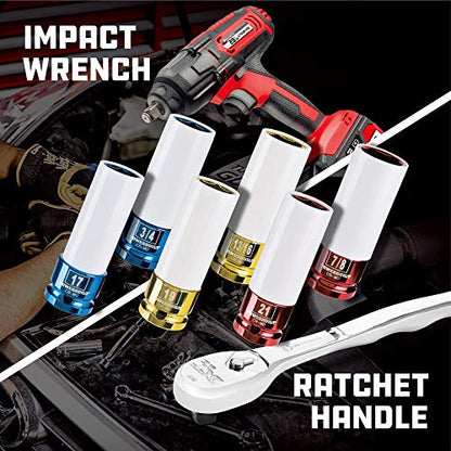 Powerbuilt 1/2 Inch Drive 17mm Impact Lug Nut Socket, Non-marring and Thin Wall Lug Nut Socket, Protects Lug Nuts from Damage - 941039 - size: 17mm
