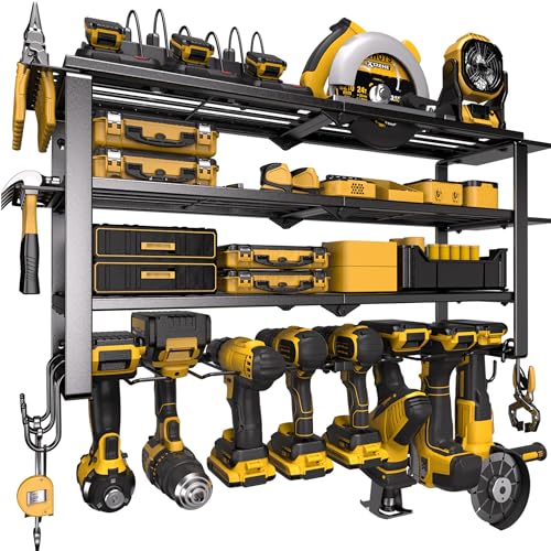 Spampur 420LB Capacity Power Tool Organizer with Charging Station & 6 Outlets | Quick Assembly 4-Layer Heavy Duty Rack for Drills & Batteries | Ultimate Garage Storage & Christmas Gift for Men | Garage Storage for Workshop, Christmas Gift for Men, Dad, DI