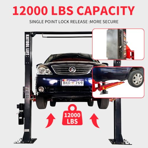 KATOOL Single Point Lock Release 12000lbs Lifting Capacity 4.0HP 2/Two Post Lift Automotive Car Lift Clearfloor Car Lift for Home Garage and Shop, 220V - size: 112*18*36