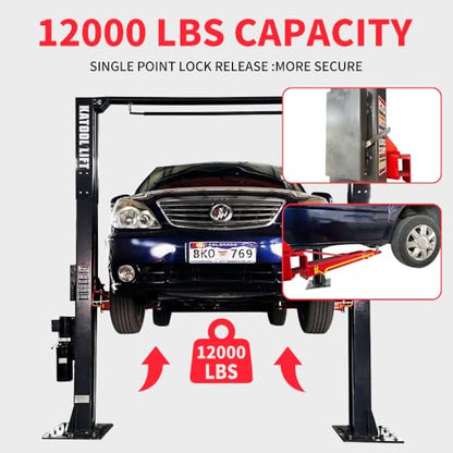 KATOOL Single Point Lock Release 12000lbs Lifting Capacity 4.0HP 2/Two Post Lift Automotive Car Lift Clearfloor Car Lift for Home Garage and Shop, 220V - size: 112*18*36
