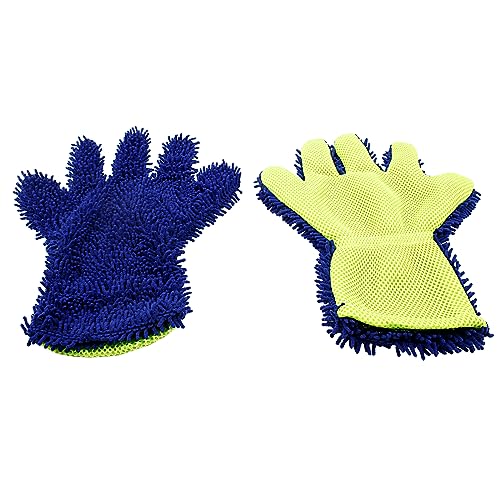 BokWin 2-Pack Car Wash Mitt, Blue | Scratch Free, 5-Finger Microfiber, Chenille Washing Sponge, Interior & Exterior Cleaning, Wheel & Tight Spot Cleaning - color: Blue