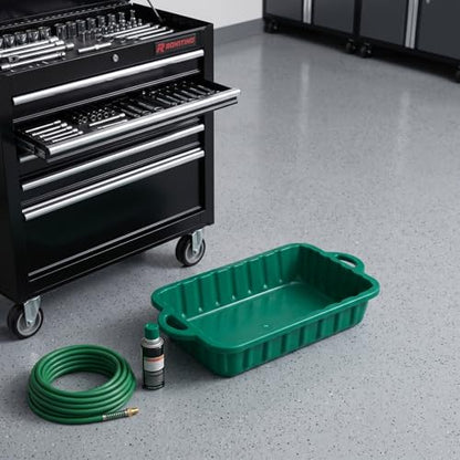 IMIKEYA Large Oil Drain Pan 23.5Inch Heavy Duty Plastic Leakproof Transmission Coolant Fluid Catcher Pan for Changing Oil Under Car Truck SUV Automotive Repair Garage Use (Green)