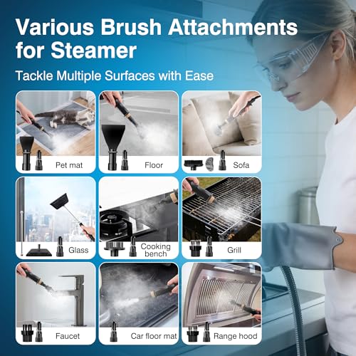 Steam Cleaner with 15-in-1 Kit, 2500W Steamer for Home & Car Detailing | 14.8ft Extended Reach, 15s Fast Heat-Up, 6-Level Adjustable, ANSI Z87.1 Safety Goggles, 45 Mins Steam, For Tile and Grout - color: White